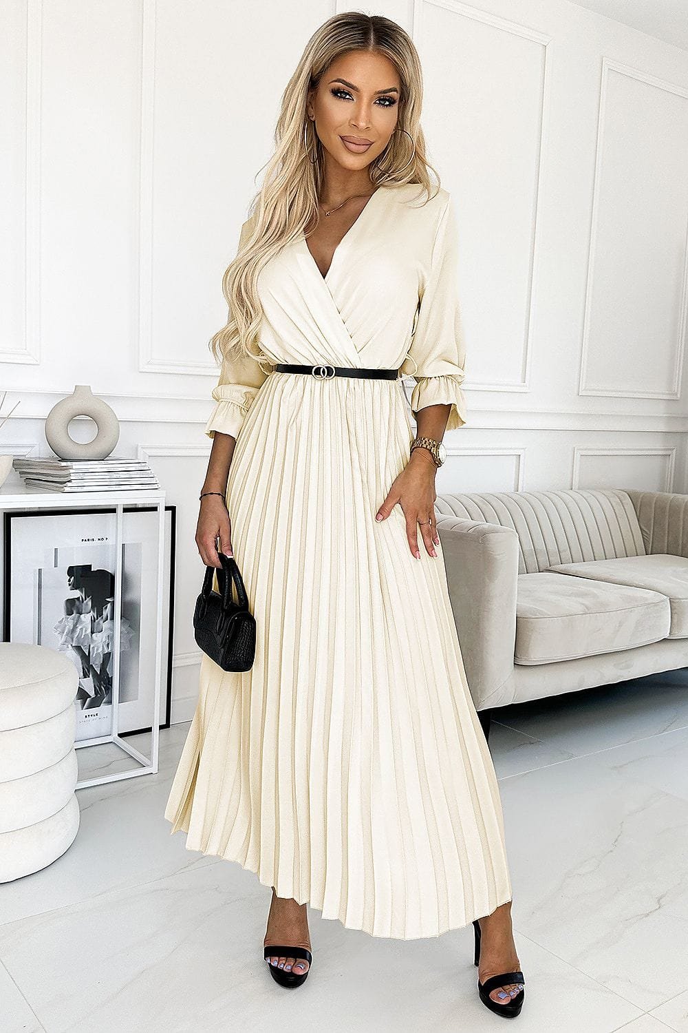 Robe De Soiree Elegante Longue Jupe Plissee 3