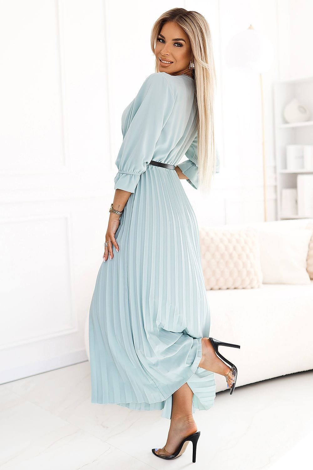 Robe De Soiree Elegante Longue Jupe Plissee