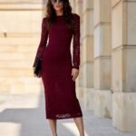 Robe De Soiree En Dentelle Midi Fendue Bordeaux 36