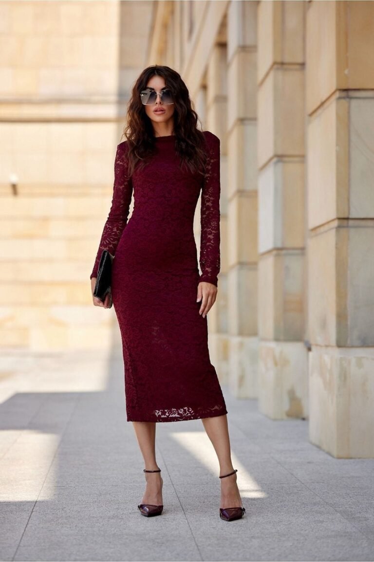 Robe De Soiree En Dentelle Midi Fendue Bordeaux 36