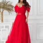 Robe De Soiree En Tulle Chic Longue Princesse Rouge 34