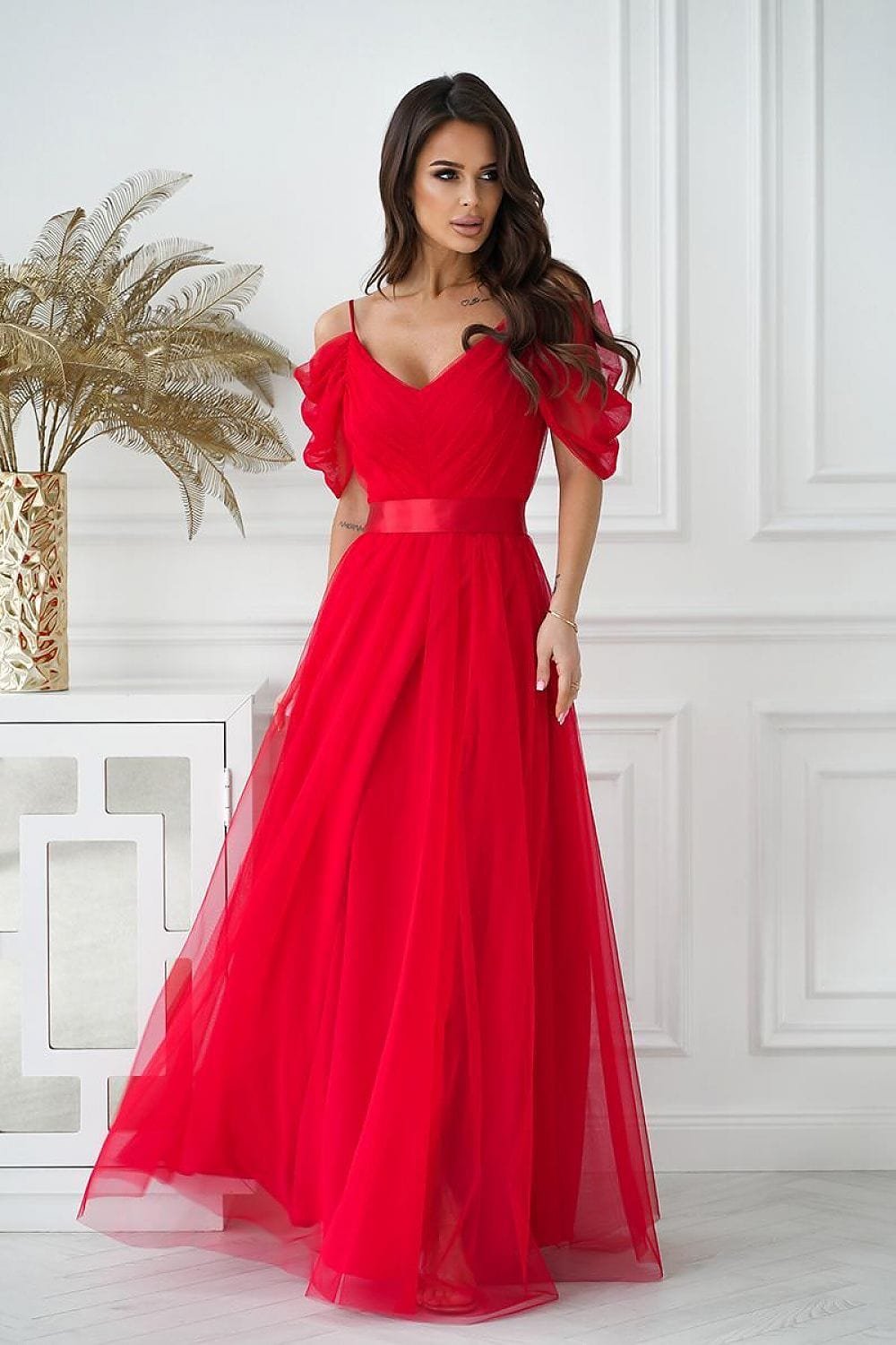 Robe De Soiree En Tulle Chic Longue Princesse Rouge 34