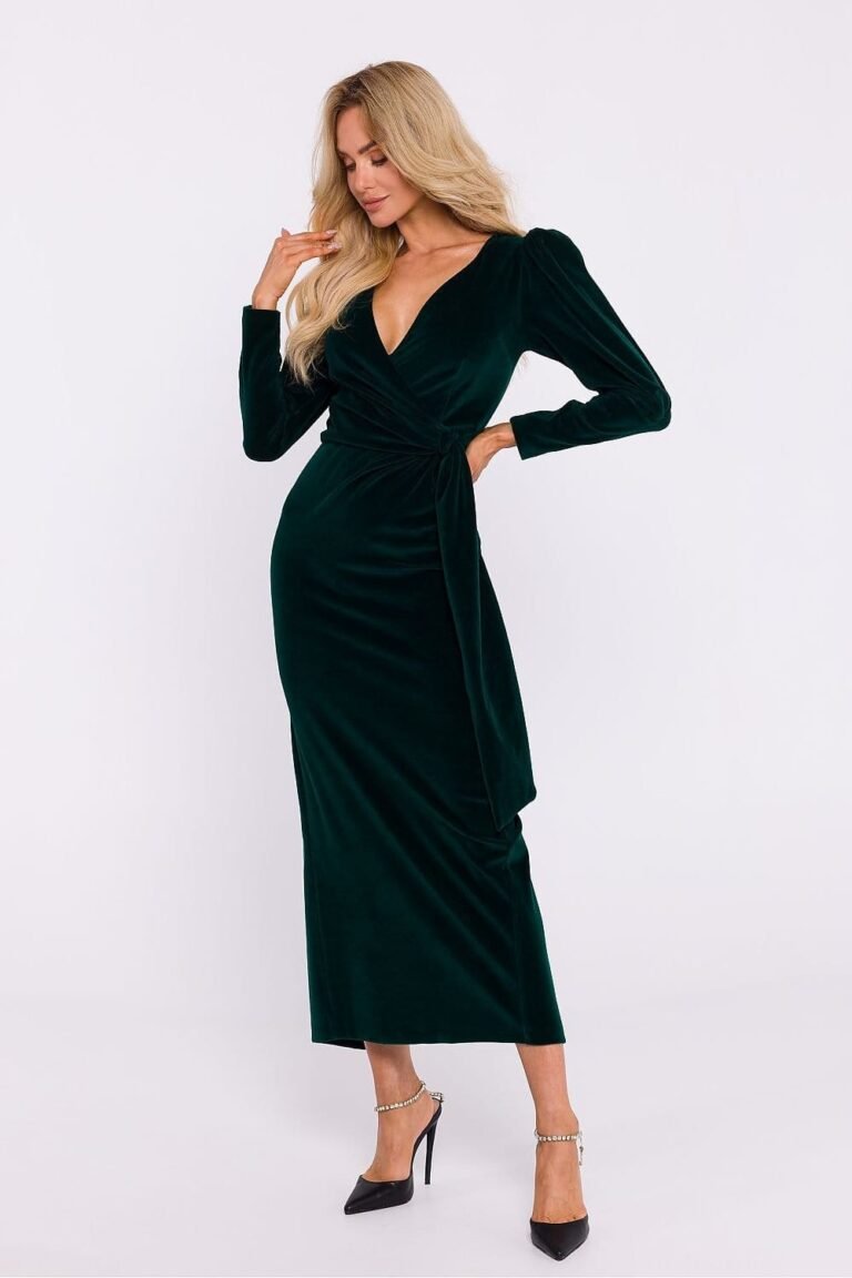 Robe De Soiree En Velours Chic Manche Longue Vert S