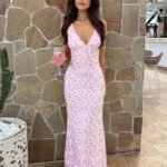 Robe De Soiree Fleurie Longue Dos Nu Rose S
