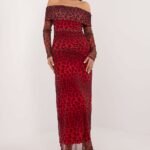 Robe De Soiree Fleurie Longue Epaules Denudees Rouge Taille Unique