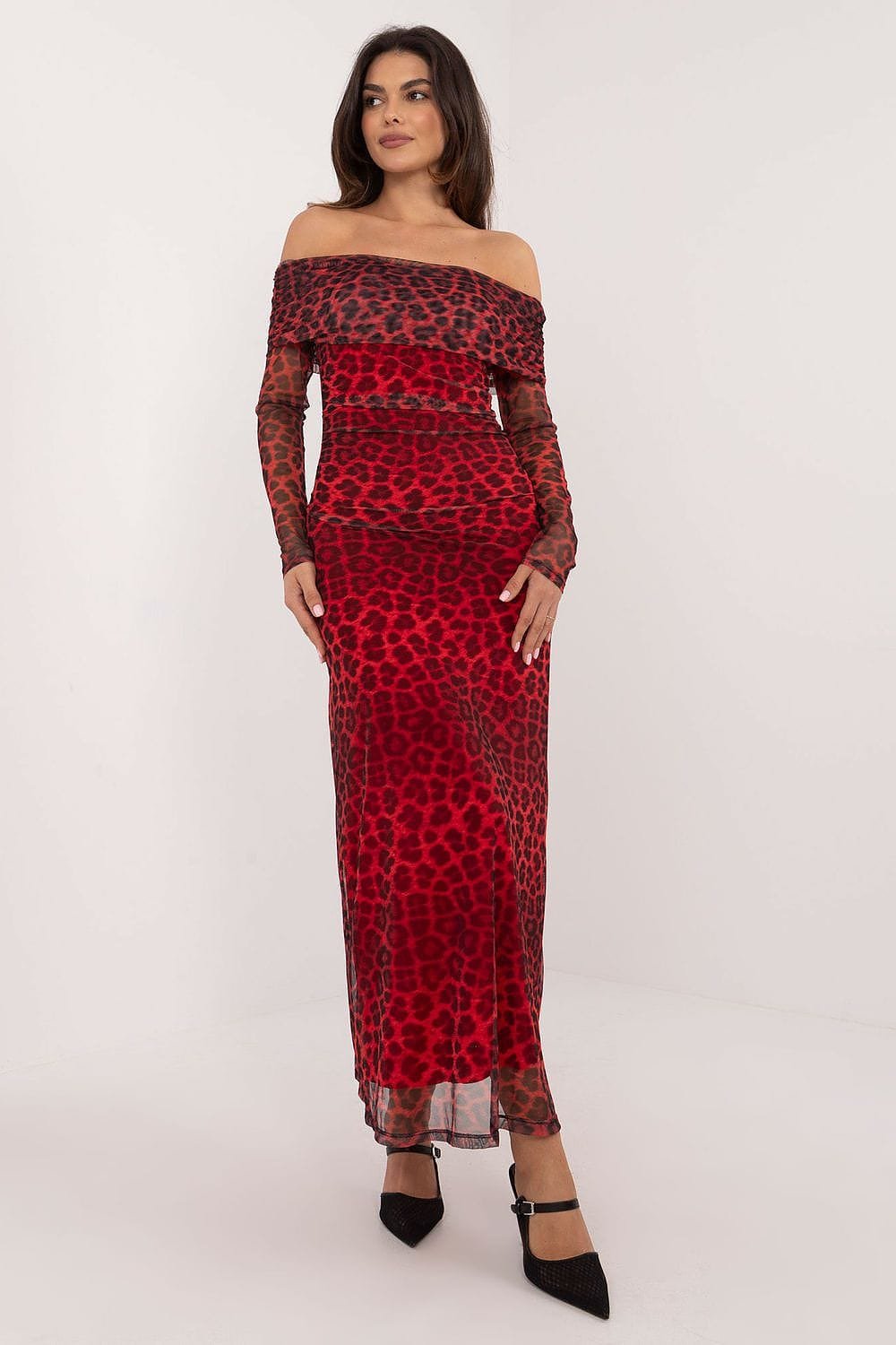 Robe De Soiree Fleurie Longue Epaules Denudees Rouge Taille Unique