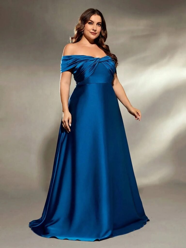 Robe De Soiree Grande Taille En Satin Bleu 2