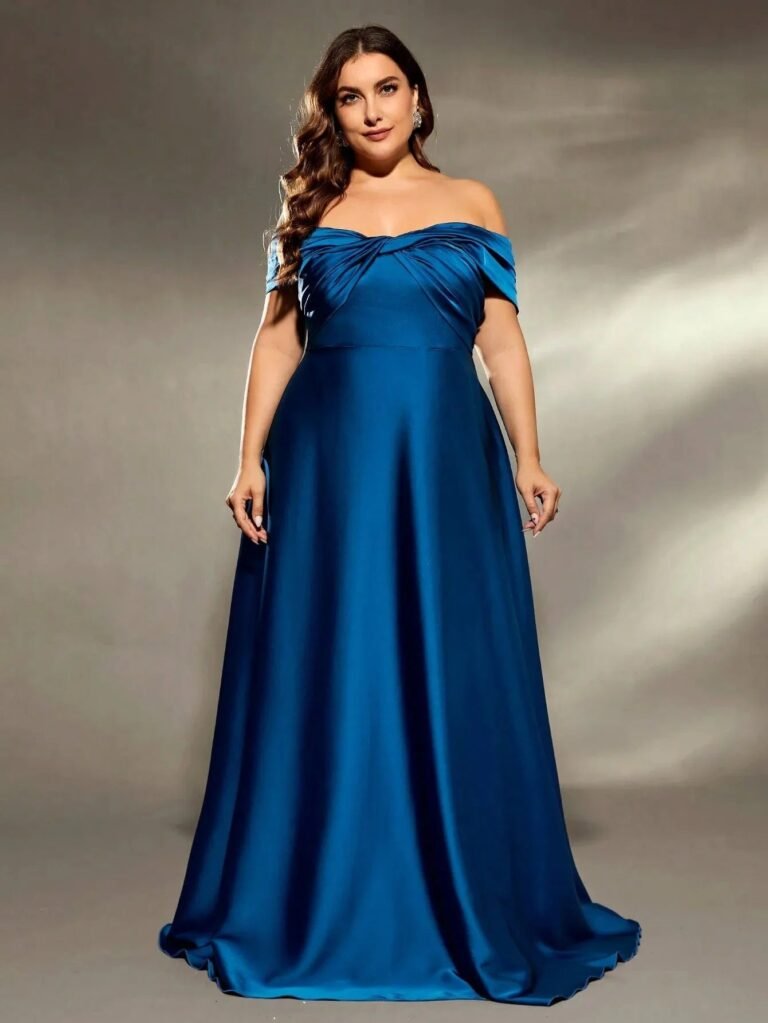 Robe De Soiree Grande Taille En Satin Bleu 4