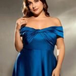 Robe De Soiree Grande Taille En Satin Bleu 5