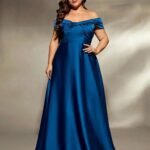 Robe De Soiree Grande Taille En Satin Bleu Bleu 0xl