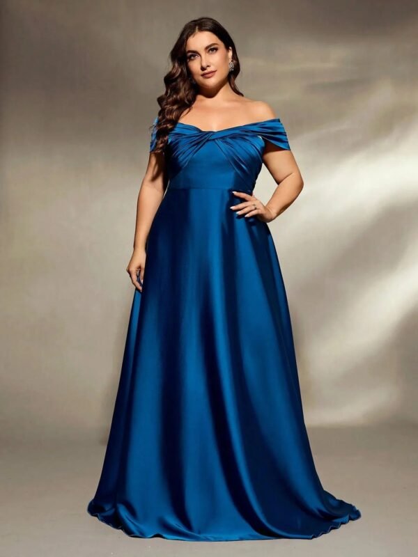 Robe De Soiree Grande Taille En Satin Bleu Bleu 0xl
