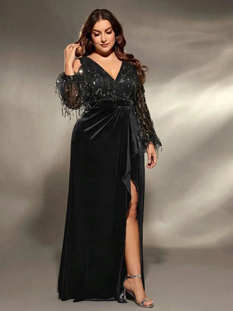 Robe De Soiree Grande Taille Fendue Noire 2