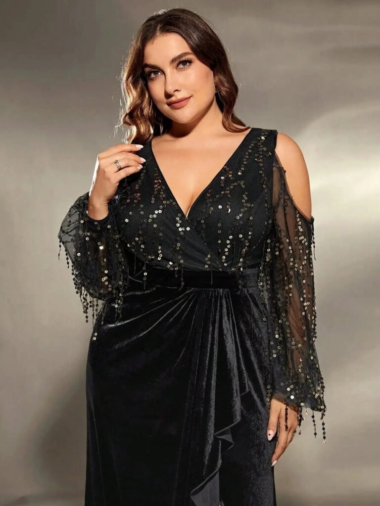 Robe De Soiree Grande Taille Fendue Noire 3