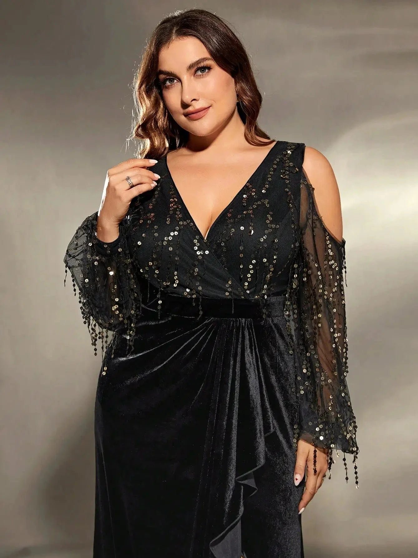 Robe De Soiree Grande Taille Fendue Noire 3