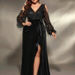 Robe De Soiree Grande Taille Fendue Noire Noir 44