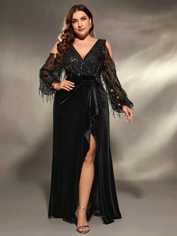 Robe De Soiree Grande Taille Fendue Noire Noir 44