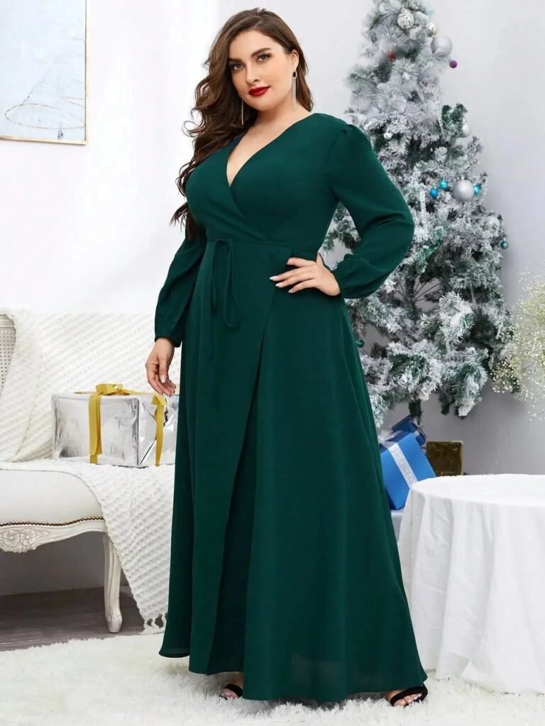 Robe De Soiree Grande Taille Verte Manches Longues 2