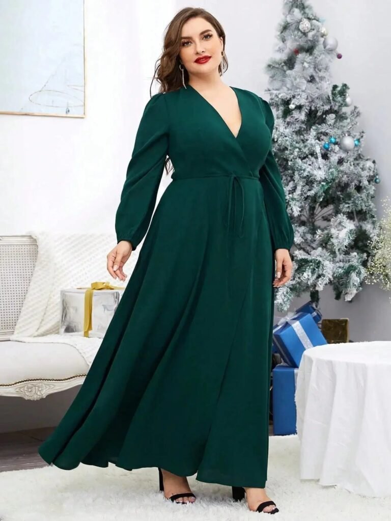 Robe De Soiree Grande Taille Verte Manches Longues 3
