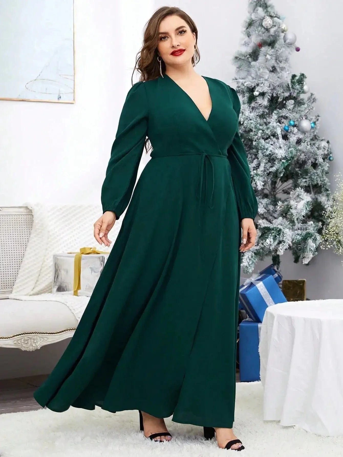 Robe De Soiree Grande Taille Verte Manches Longues 3