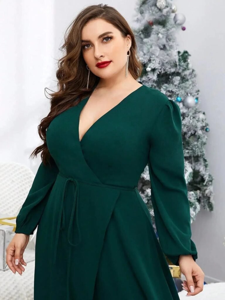 Robe De Soiree Grande Taille Verte Manches Longues 4