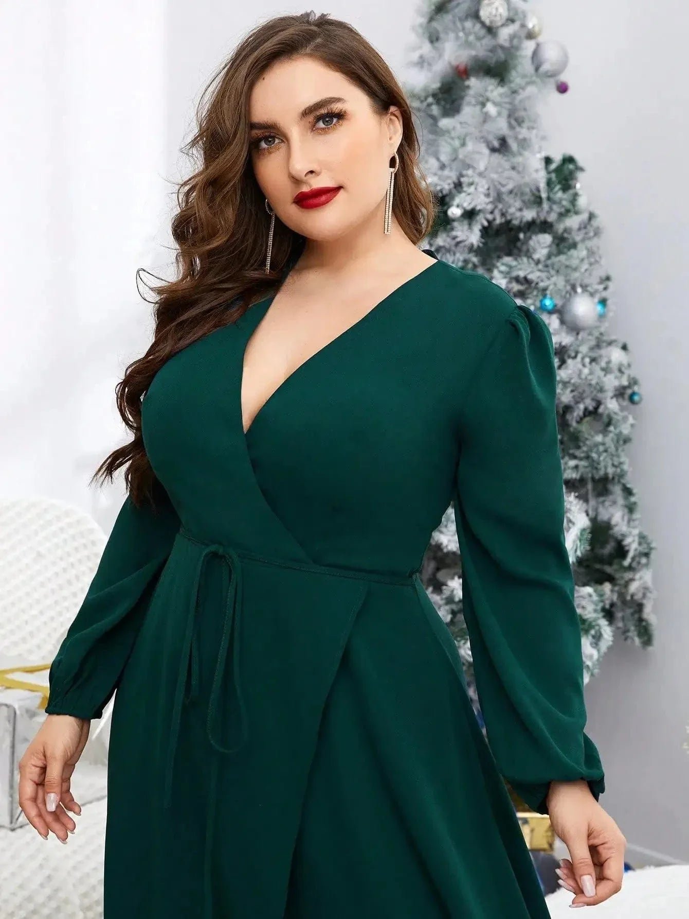 Robe De Soiree Grande Taille Verte Manches Longues 4