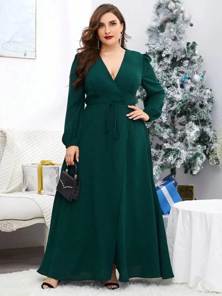 Robe De Soiree Grande Taille Verte Manches Longues Vert L