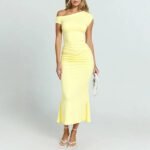 Robe De Soiree Jaune Midi Moulante 3