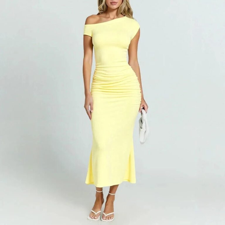 Robe De Soiree Jaune Midi Moulante 3