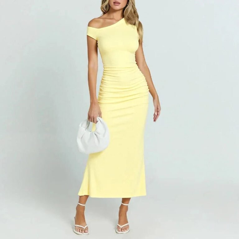 Robe De Soiree Jaune Midi Moulante