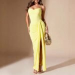 Robe De Soiree Jaune Moulante Drappee