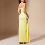 Robe De Soiree Jaune Moulante Drappee 2