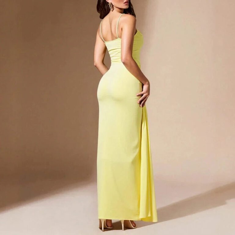 Robe De Soiree Jaune Moulante Drappee 2