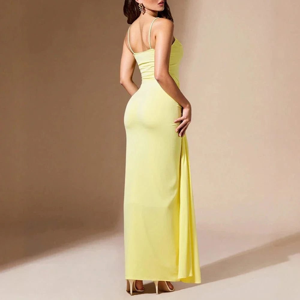 Robe De Soiree Jaune Moulante Drappee 2