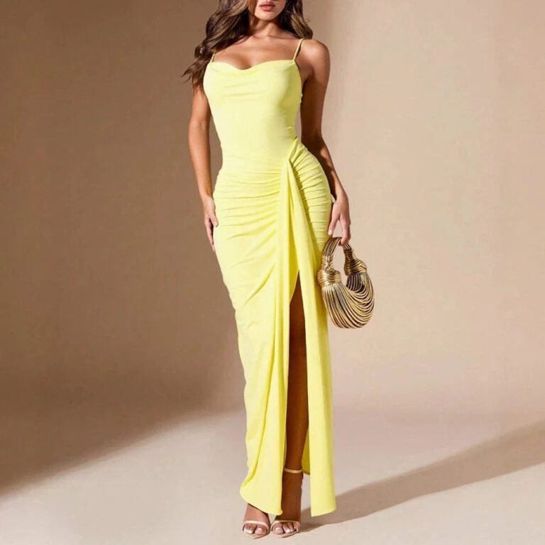 Robe De Soiree Jaune Moulante Drappee