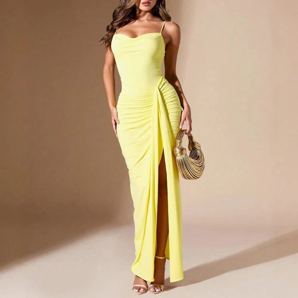 Robe De Soiree Jaune Moulante Drappee