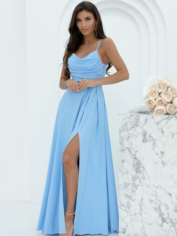 Robe De Soiree Longue Fendue Chic Bleu Clair 32