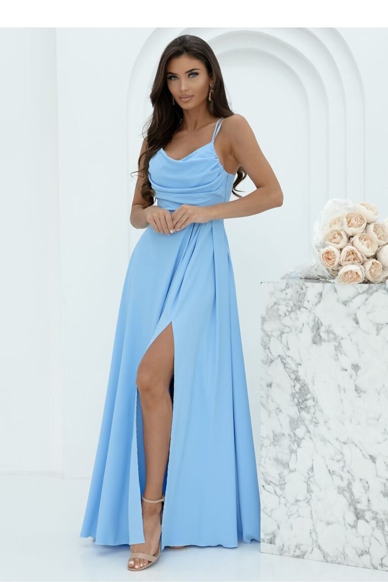 Robe De Soiree Longue Fendue Chic Bleu Clair 32