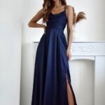Robe De Soiree Longue Fendue Chic Bleu Marine 32
