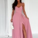 Robe De Soiree Longue Fendue Chic Rose Clair 32
