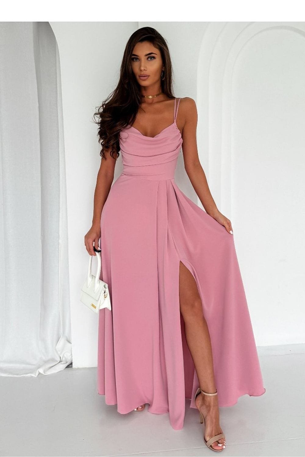 Robe De Soiree Longue Fendue Chic Rose Clair 32