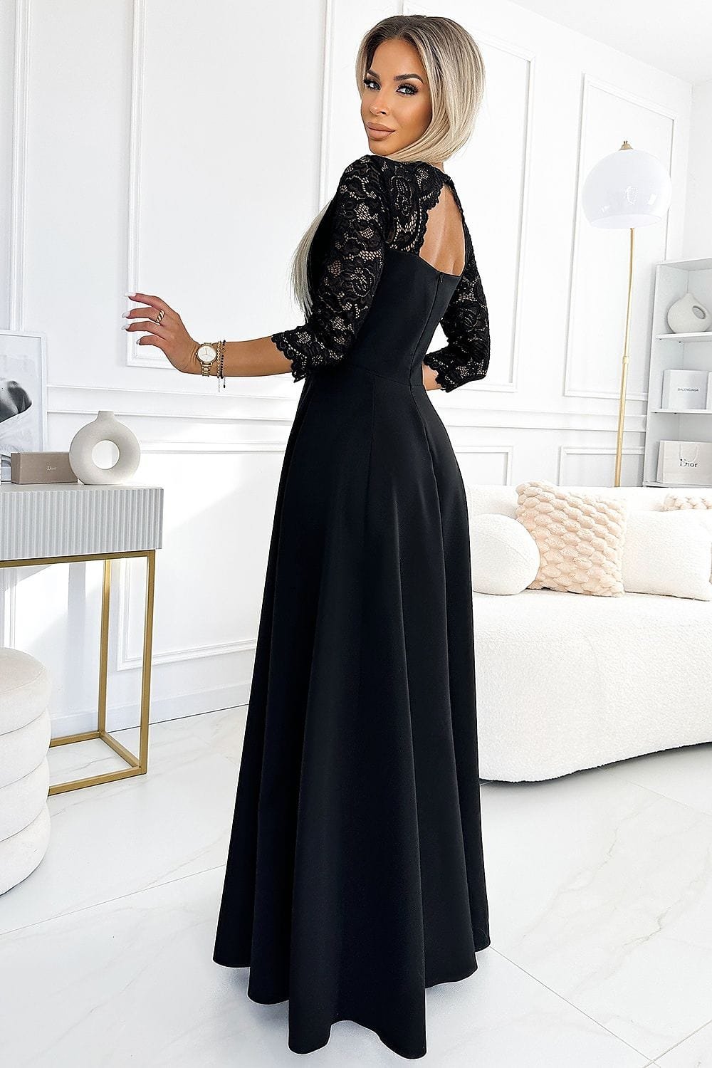 Robe De Soiree Longue Fendue Haut En Dentelle