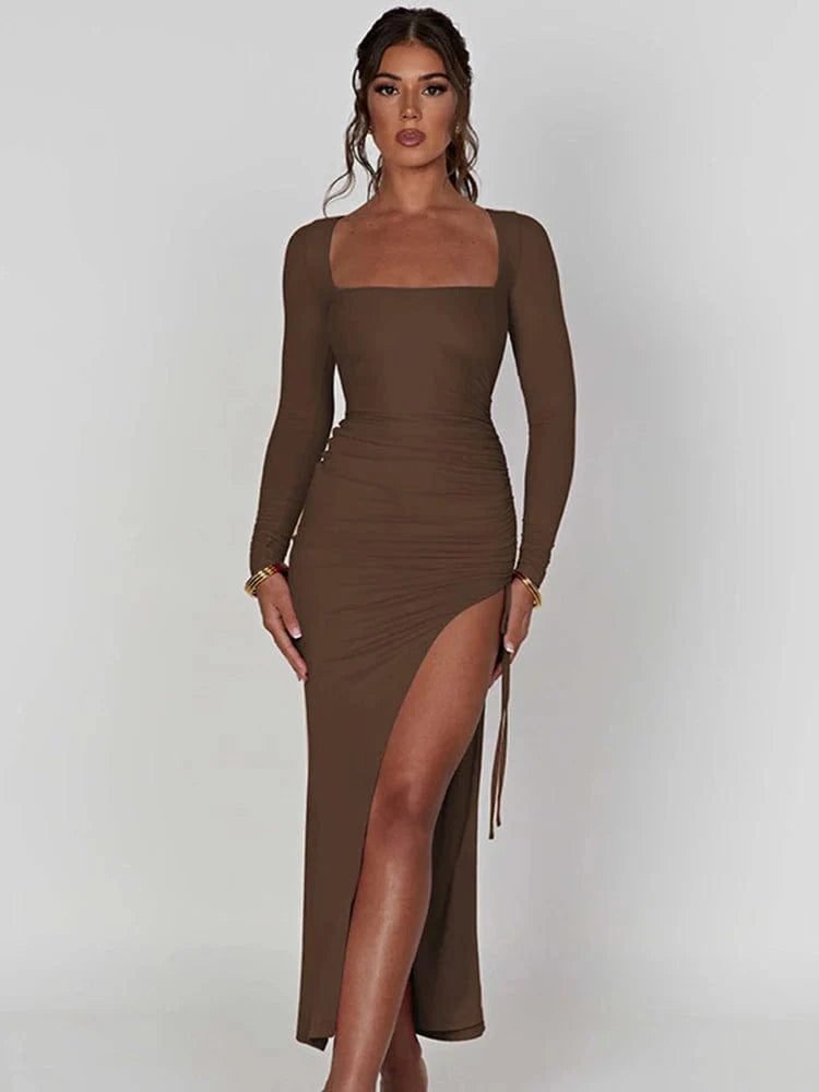 Robe De Soiree Longue Fendue Marron S