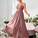Robe De Soiree Longue Fluide Bretelles Mauve Rose S