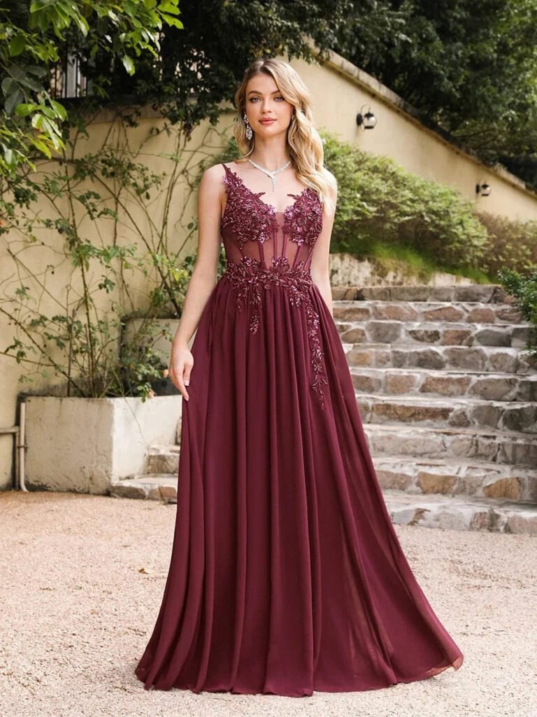 Robe De Soiree Longue Fluide Princesse Bordeaux 32