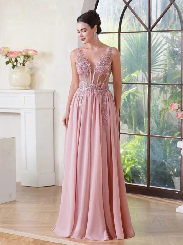 Robe De Soiree Longue Fluide Princesse Rose Poudre 32