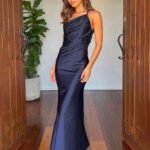 Robe De Soiree Longue Une Epaule Dos Nu Bleu S