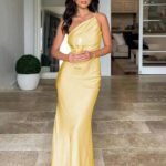 Robe De Soiree Longue Une Epaule Dos Nu Jaune S
