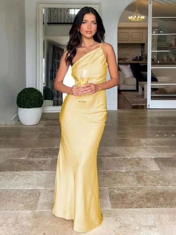 Robe De Soiree Longue Une Epaule Dos Nu Jaune S