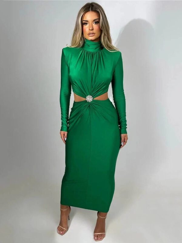 Robe De Soiree Manche Longue Col Roule Vert Emeraude S