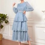 Robe De Soiree Manches Longues Col Rond Bleu S